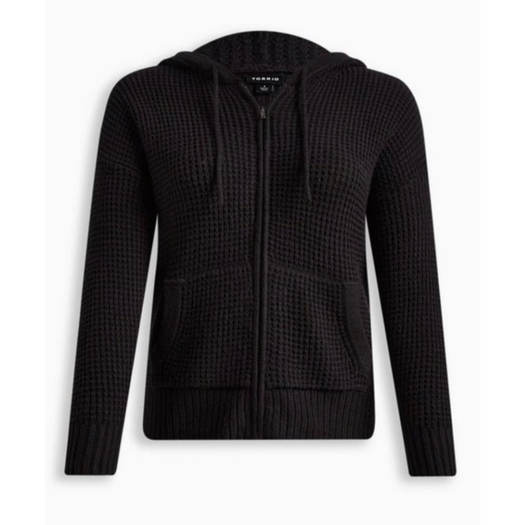 🆕 Black Waffle Cardigan Hooded Sweater 1 1X 14 16 NWT Torrid New! - Picture 4 of 6